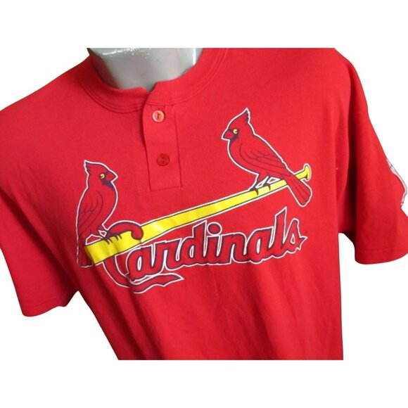 Vintage Majestic Little League Cardinals Red Short Sleeve Henley Shirt S #42 - Picture 1 of 6